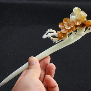Beautiful Jade Plum Blossom Hairpin,Natural Xiu Jade Hairpin, jade carved flower Hair Stick,Gift for Her K1779