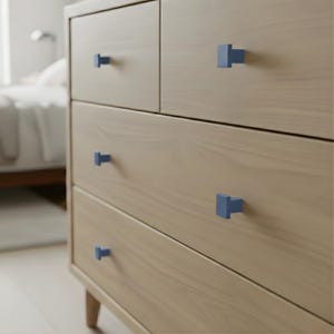 Matte Geometric Door Knobs - Solid Aluminum Drawer Pulls and Kitchen Hardware - Symmetrical Square Drawer Handle for Room Decor - Set of 6