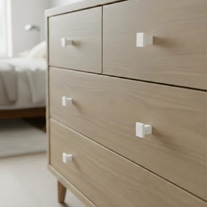 Matte Geometric Door Knobs - Solid Aluminum Drawer Pulls and Kitchen Hardware - Symmetrical Square Drawer Handle for Room Decor - Set of 6