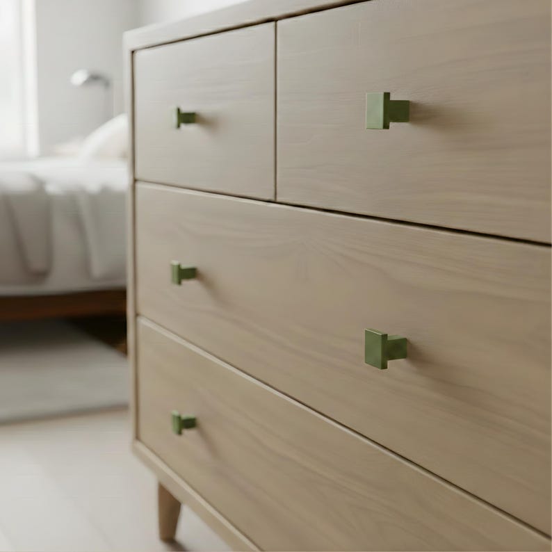 Matte Geometric Door Knobs - Solid Aluminum Drawer Pulls and Kitchen Hardware - Symmetrical Square Drawer Handle for Room Decor - Set of 6