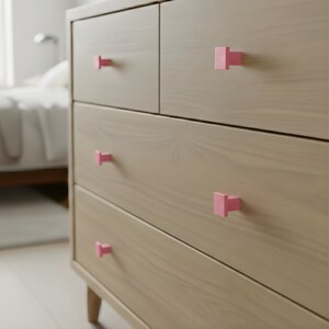 Matte Geometric Door Knobs - Solid Aluminum Drawer Pulls and Kitchen Hardware - Symmetrical Square Drawer Handle for Room Decor - Set of 6