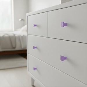 Matte Geometric Door Knobs - Solid Aluminum Drawer Pulls and Kitchen Hardware - Symmetrical Square Drawer Handle for Room Decor - Set of 6