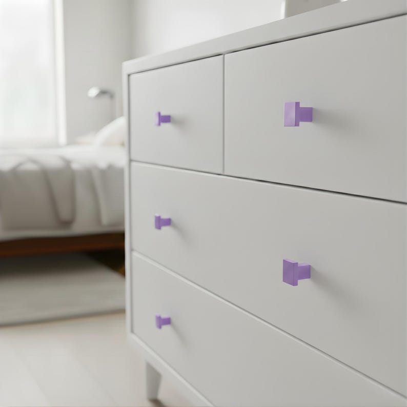 Matte Geometric Door Knobs - Solid Aluminum Drawer Pulls and Kitchen Hardware - Symmetrical Square Drawer Handle for Room Decor - Set of 6