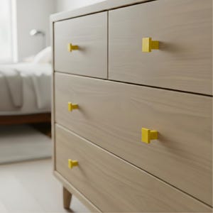 Matte Geometric Door Knobs - Solid Aluminum Drawer Pulls and Kitchen Hardware - Symmetrical Square Drawer Handle for Room Decor - Set of 6