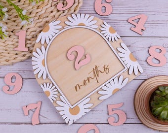 3D Baby Milestone Sign, Hello World Milestone Card, Boho Monthly Milestone, Engraved Wood Monthly Milestone Markers, Baby Girl Photo Props