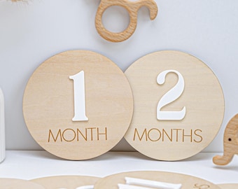 Baby Monthly Milestone Discs, Monthly Milestone Cards Baby, 3D Wood Engraved Monthly Milestone Markers, Newborn Photo Props,Boho Baby Shower