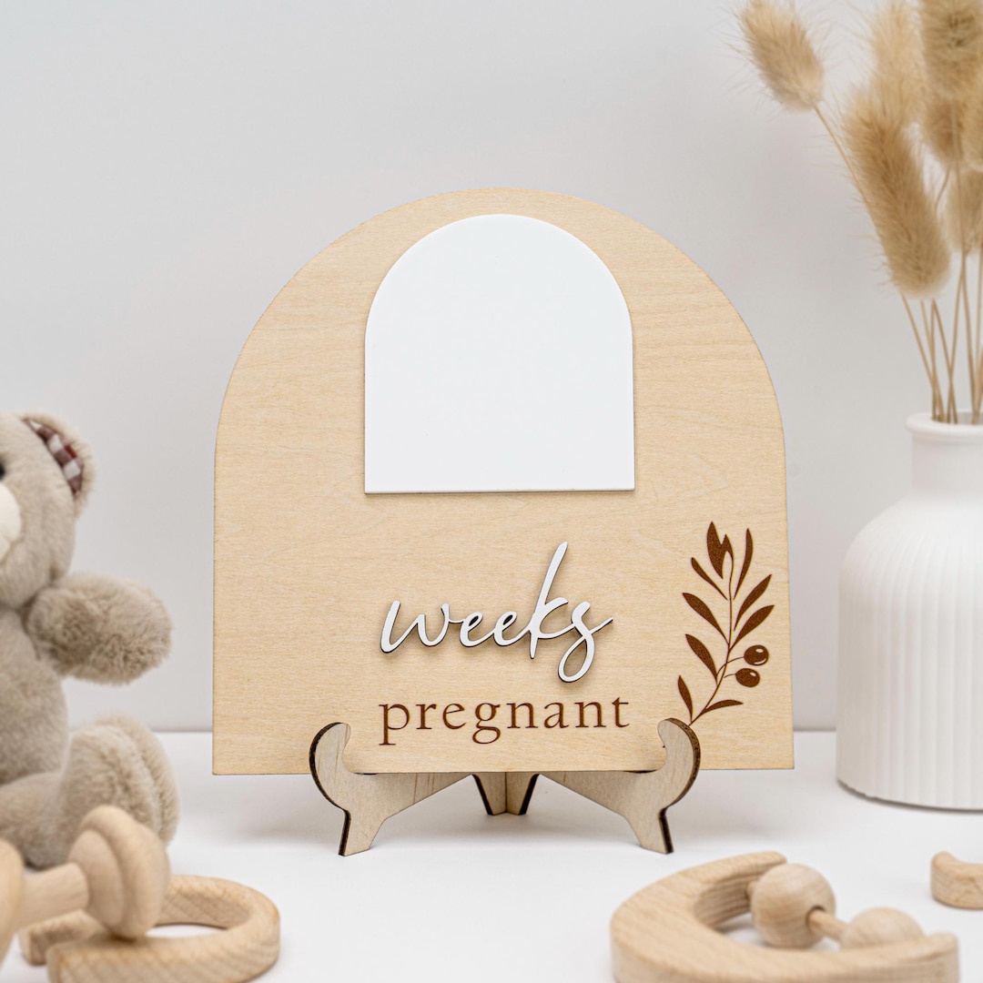 Wooden Weeks Pregnant Sign, Pregnancy Announcement Sign, Handmade ...