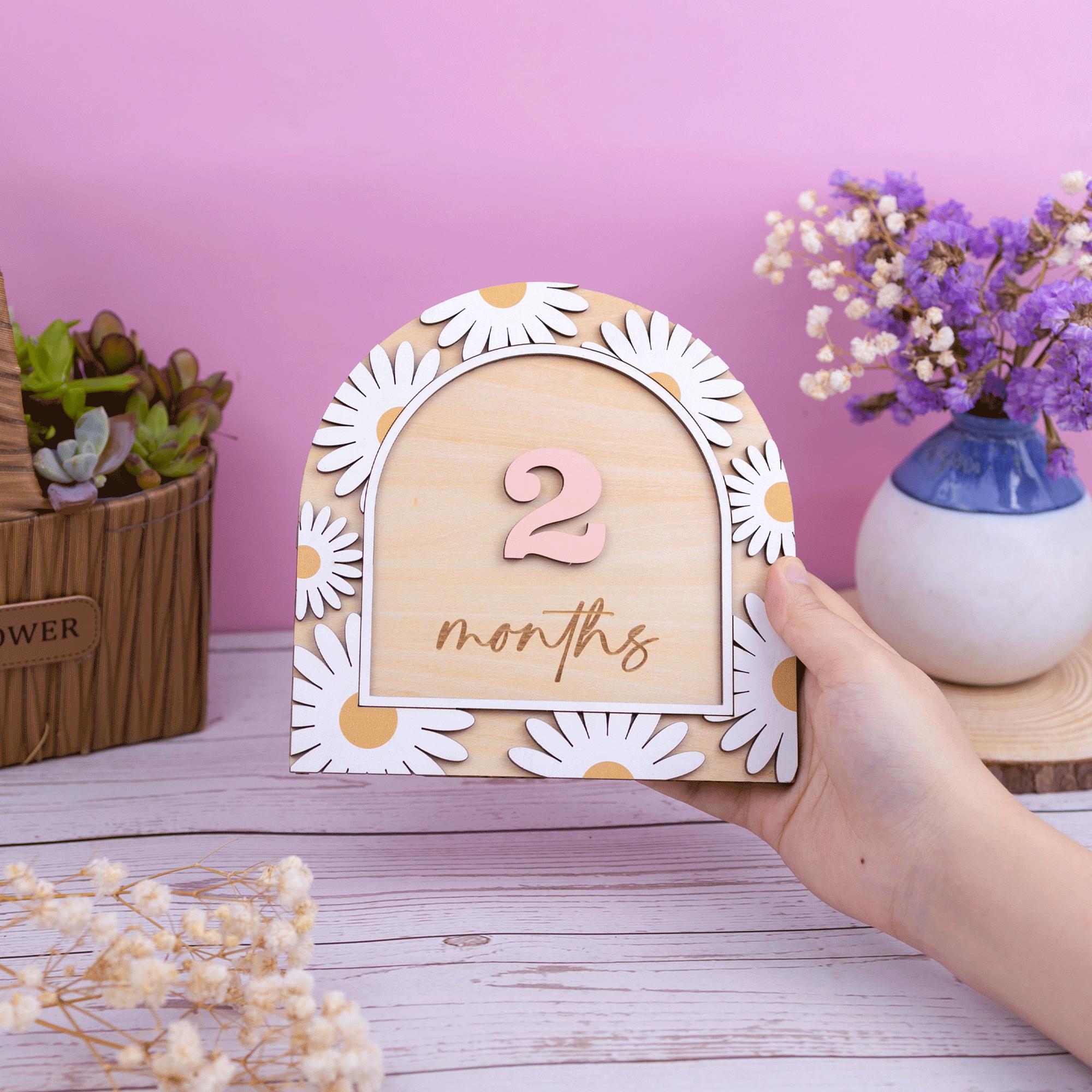 3D Baby Milestone Sign, Hello World Milestone Card, Boho Monthly ...