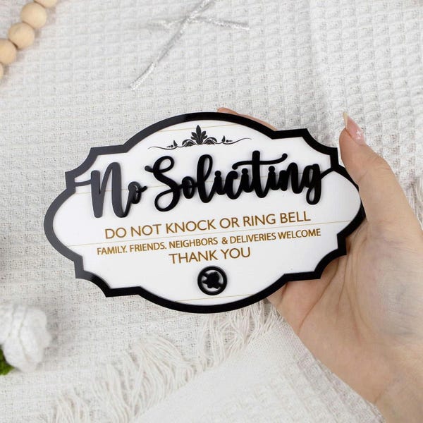 Handcrafted Wooden No Soliciting Sign: Do Not Knock or Ring Bell Plaque (6" x 3.7")