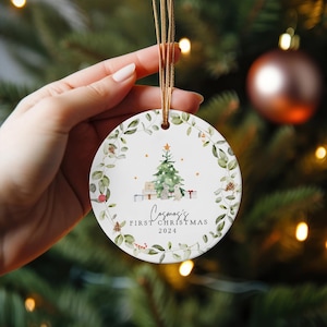 Personalized Baby&#39;s First Christmas Ornament 2025: Watercolor Teddy Bear