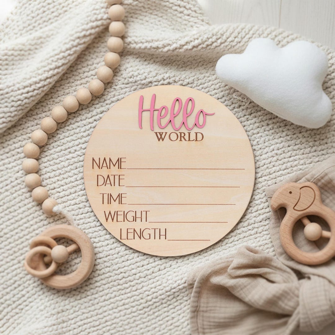 Hello World Baby Birth Stats Sign Personalized Wooden Newborn ...