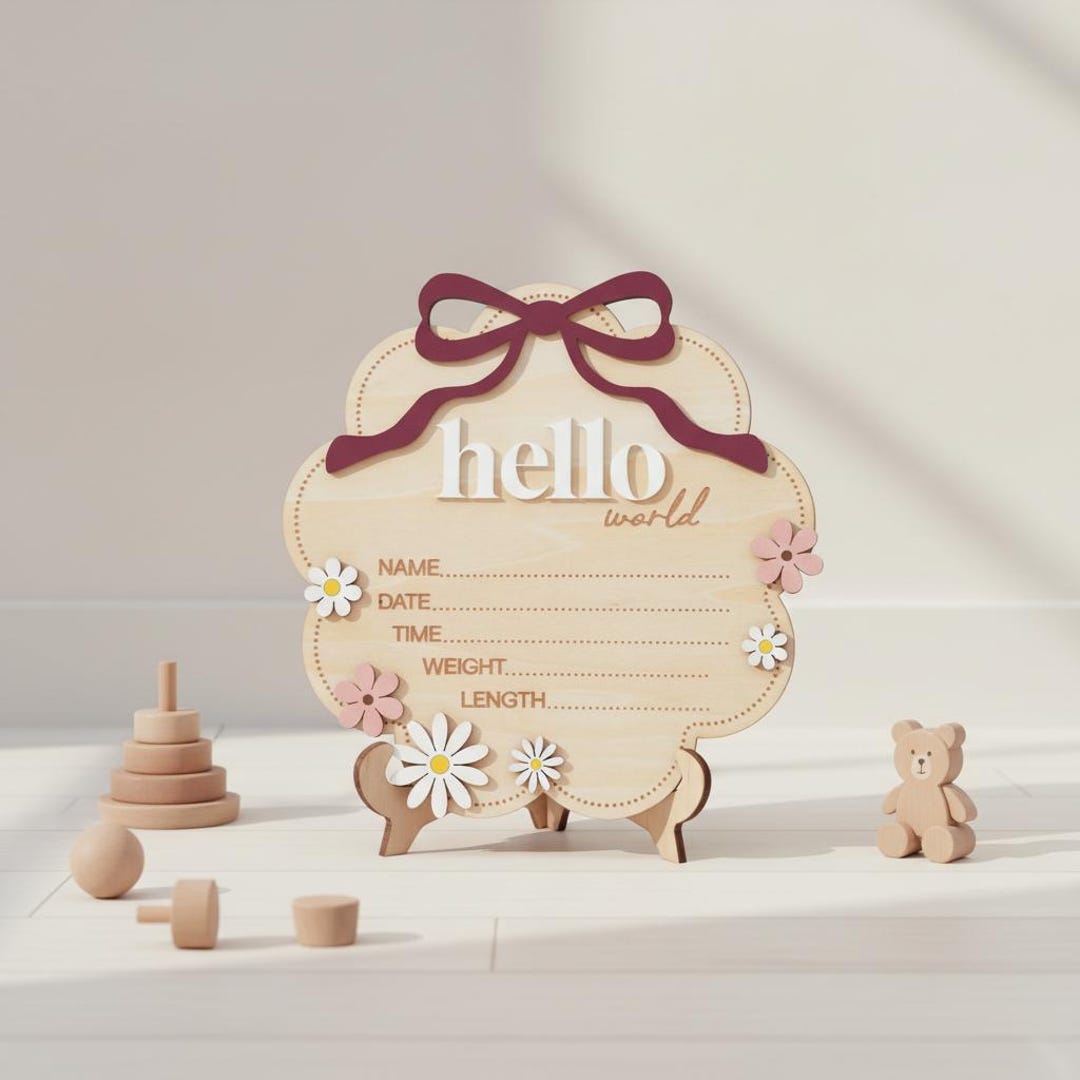 Berry Hello World Wooden Baby Birth Stats Sign Newborn Keepsake - Etsy