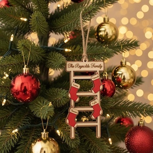 Family Stocking Ornament 2025, Personalized Wood Christmas Decoration, Custom Names Family Ladder Ornament, Rustic Holiday Keepsake Gift