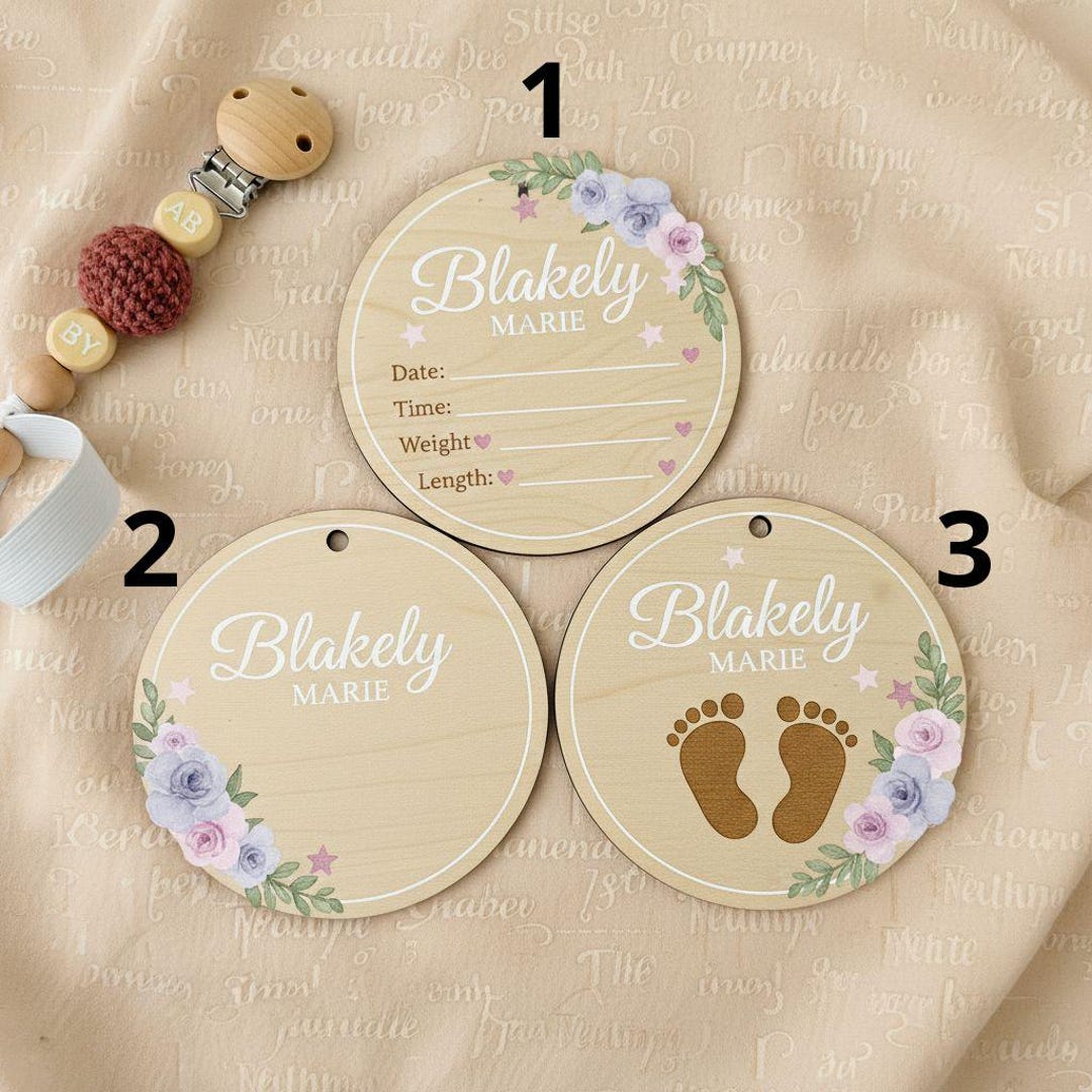 Personalized Baby Announcement Disc, Wooden Baby Birth Stats Sign ...