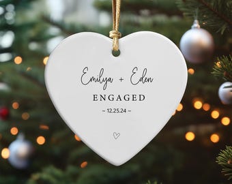 Personalized Engagement Ornament 2025: Heart-Shaped Ceramic Christmas Keepsake