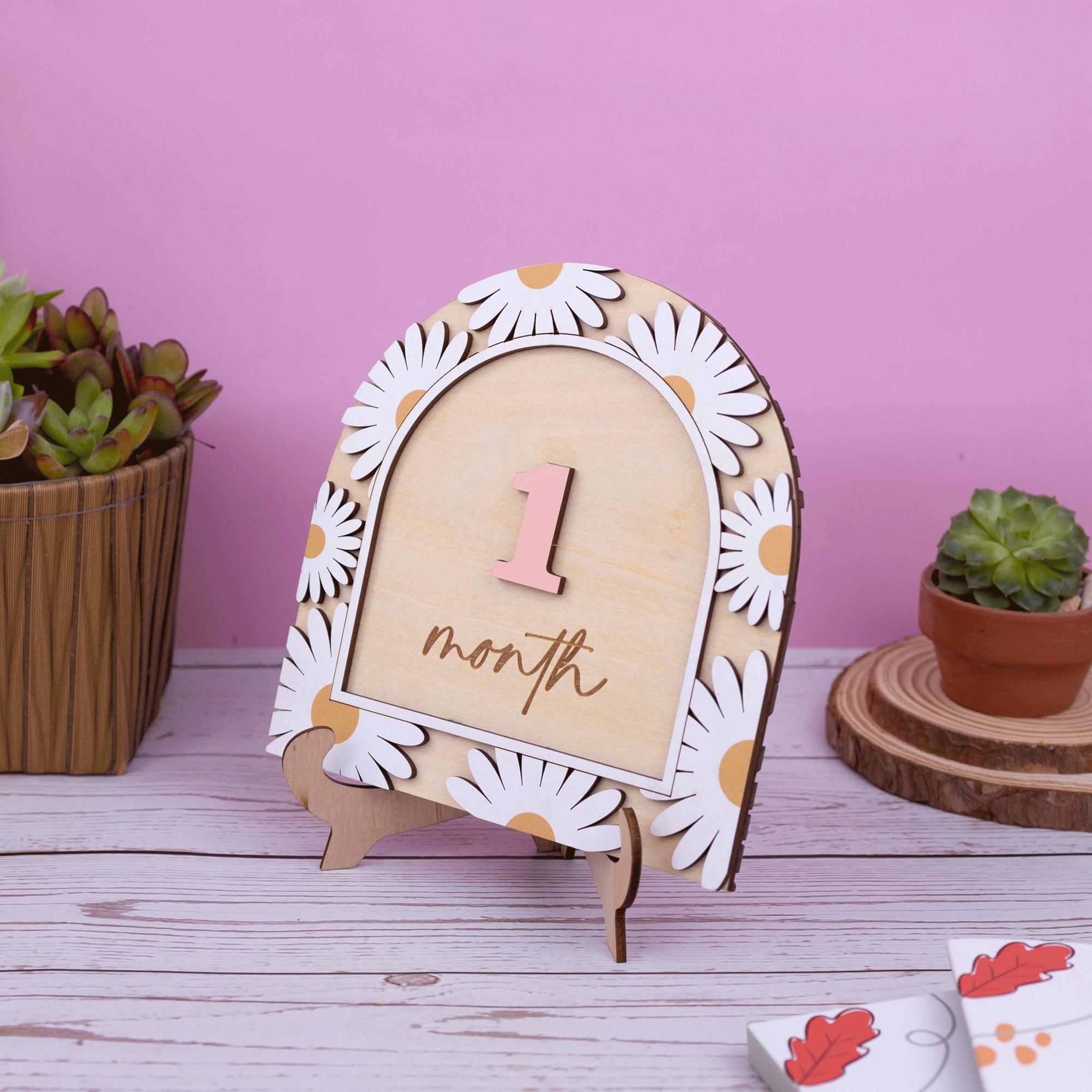 3D Baby Milestone Sign, Hello World Milestone Card, Boho Monthly ...