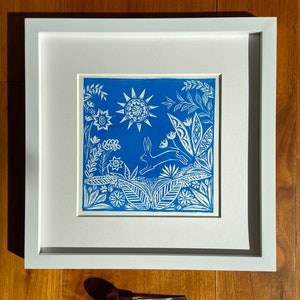 Bunny and Botany Linocut Print image 1