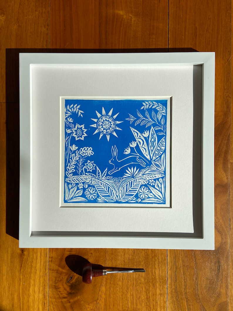 Bunny and Botany Linocut Print image 1