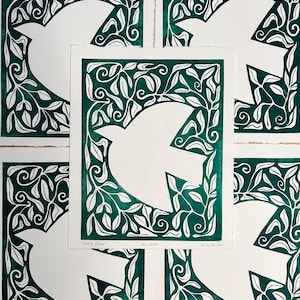 Grabado en linóleo de la paloma de la paz