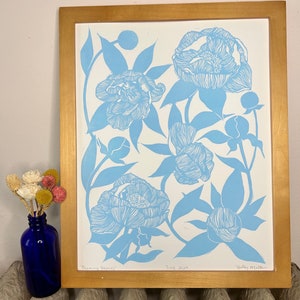 Blooming Peonies Linocut Print