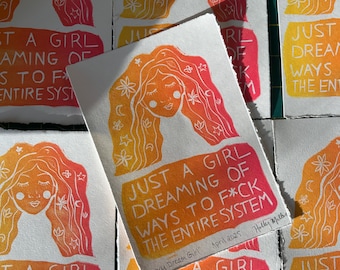 Angry Dream Girl Linocut Print