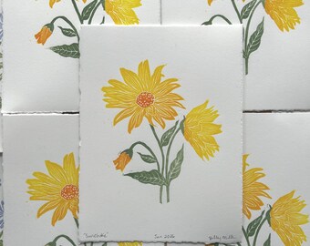 Handmade Sunchoke Wildflower Linocut Print