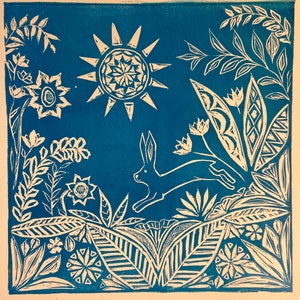 Bunny and Botany Linocut Print image 4