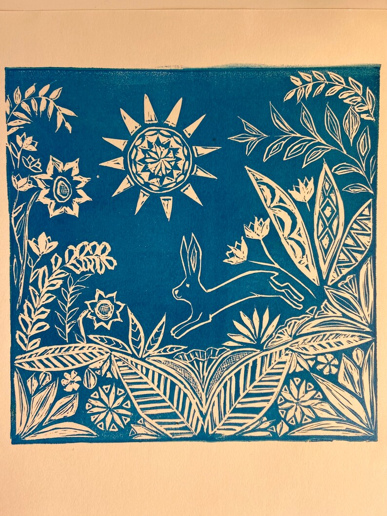 Bunny and Botany Linocut Print image 4