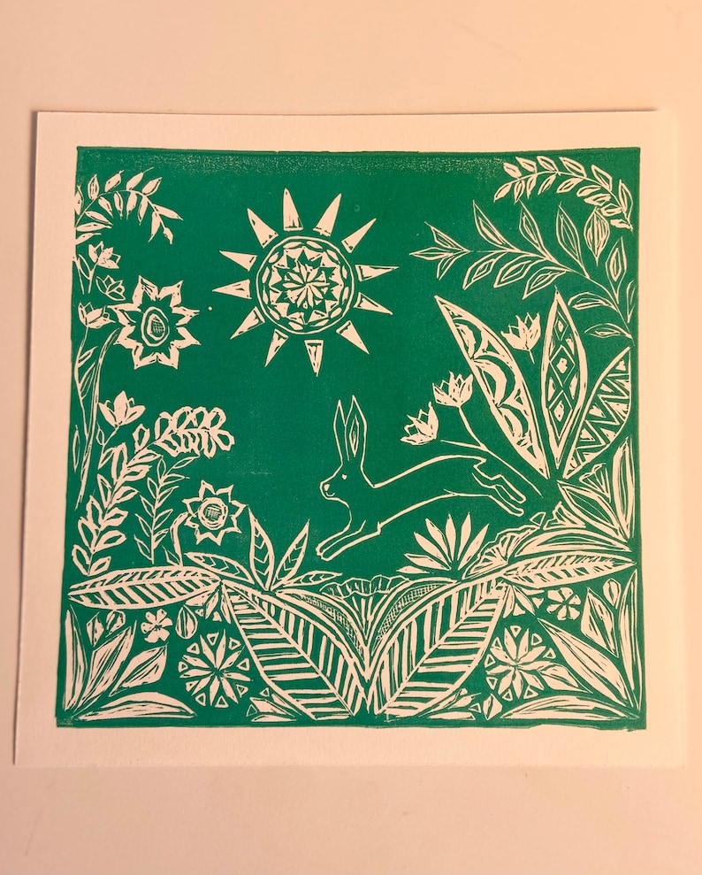 Bunny and Botany Linocut Print image 6