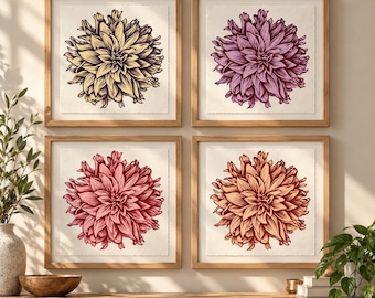 dahlia — set of 4 handmade original linocut prints