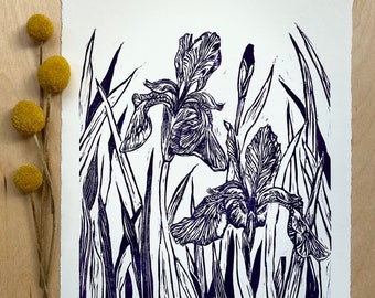 Irises Linocut