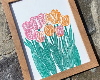 Original Tulip Linocut Print