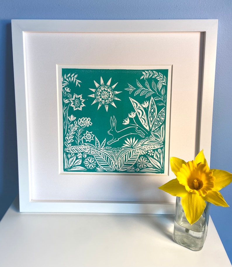 Bunny and Botany Linocut Print image 5