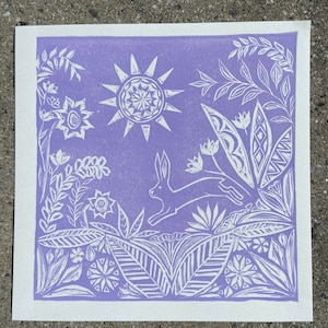 Bunny and Botany Linocut Print image 2