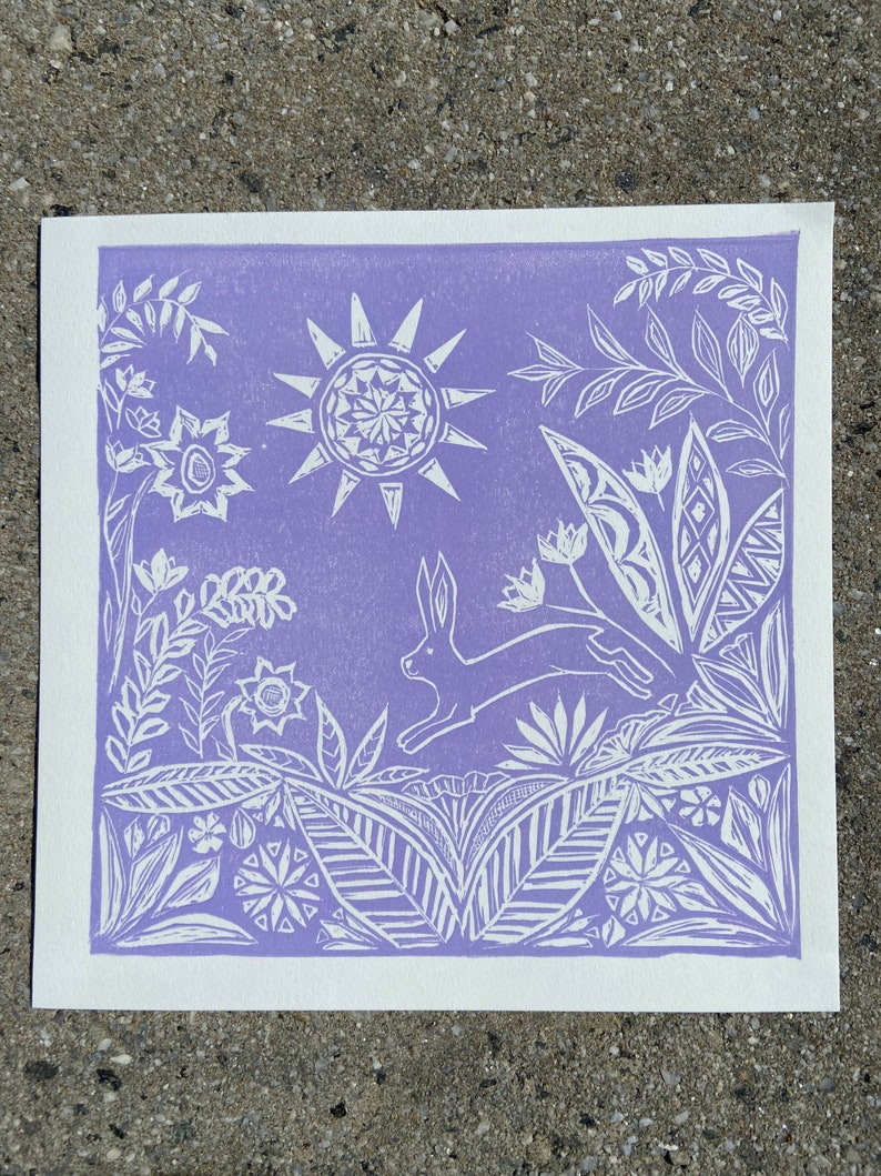 Bunny and Botany Linocut Print image 2
