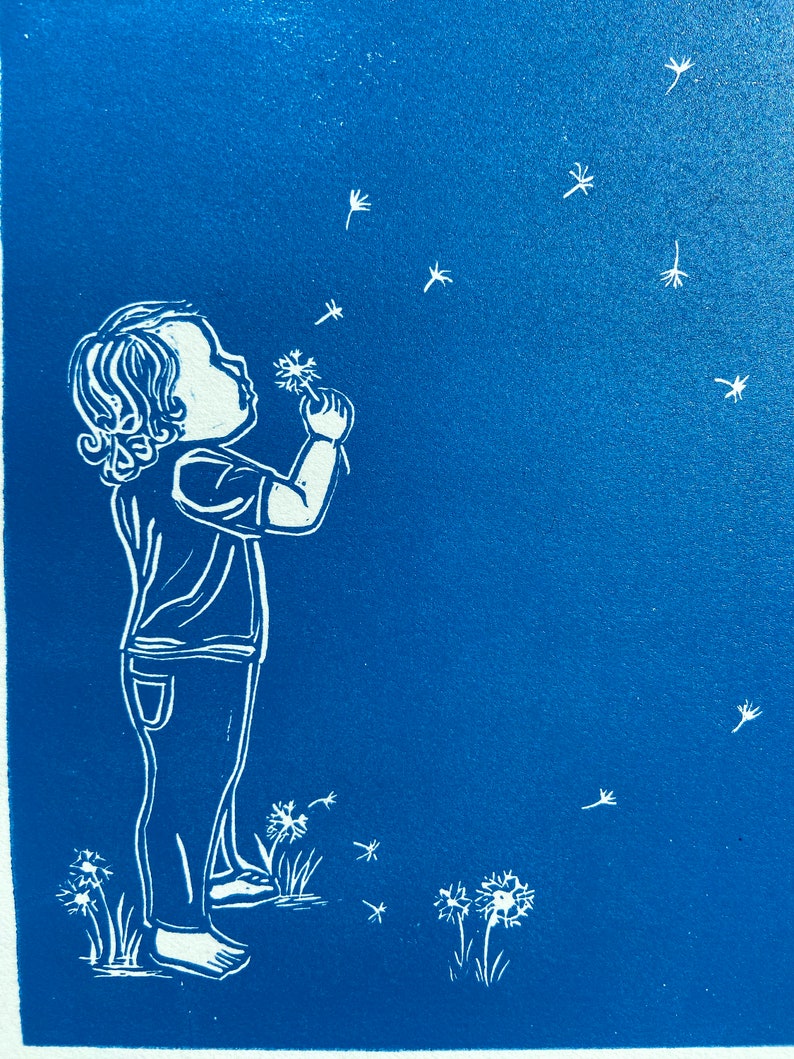 Original Dandelion Child Linocut Print image 4