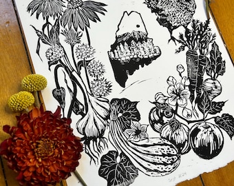 Grow - original linocut print