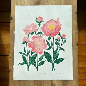 Peonies Linocut Print