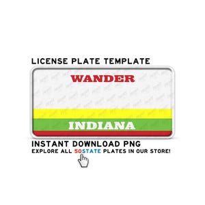 Indiana Wander License Plate PNG: Custom Travel Poster, Vinyl Decal (Digital Download 12x6 inches)