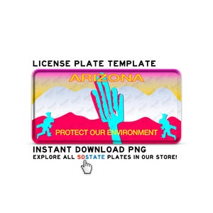 ARIZONA AZ License Plate Template PNG - Eco-Friendly Cactus Design