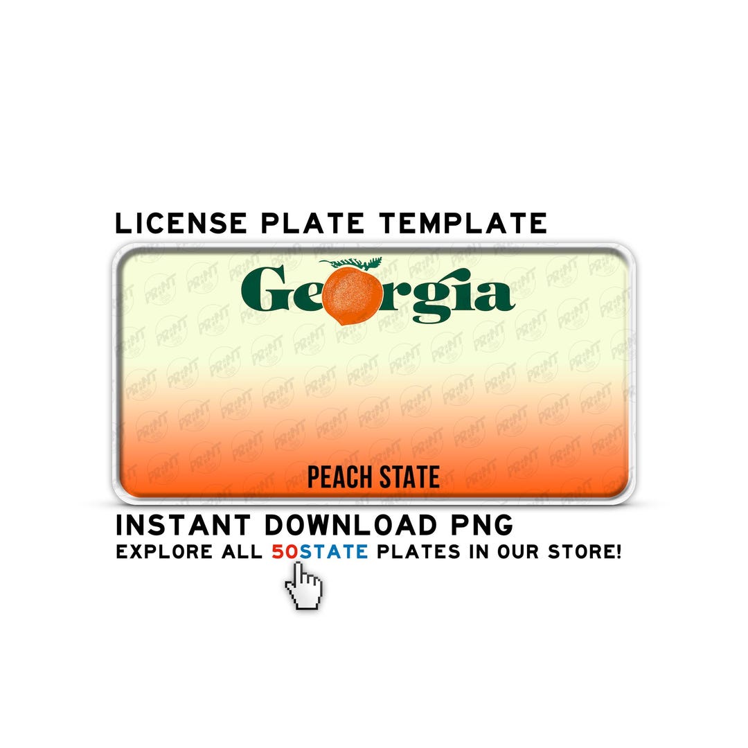 Sample Georgia Tag Sticker GEORGIA GA License Plate PNG: Customizable License Plate Template - Etsy