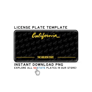 CALIFORNIA Black Yellow CA License Plate PNG Template - Instant Download