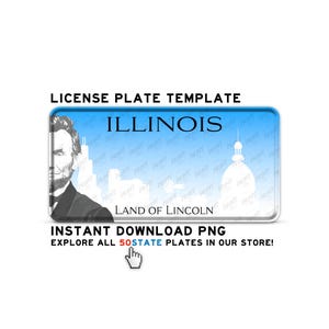 ILLINOIS aangepaste nummerplaat digitale png-download: afdrukbare stickers, sublimatieontwerp, voorplaat, afdrukbare kaarten