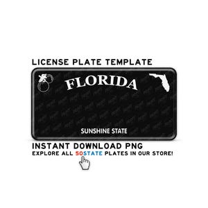 Descarga digital PNG de placa de matrícula opaca personalizada de FLORIDA: calcomanía de vinilo personalizada, tarjeta imprimible, arte mural