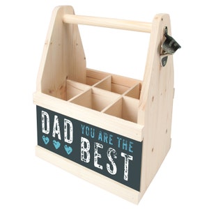 Beer Caddy bottle carrier for 6 bottles made of spruce wood "Dad the Best"