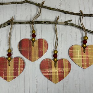 Wood Heart Ornament/Set of 4/Wood Ornament/Valentine Ornament/Heart Ornament/Valentine Wood Ornament/Valentine Decor/Heart