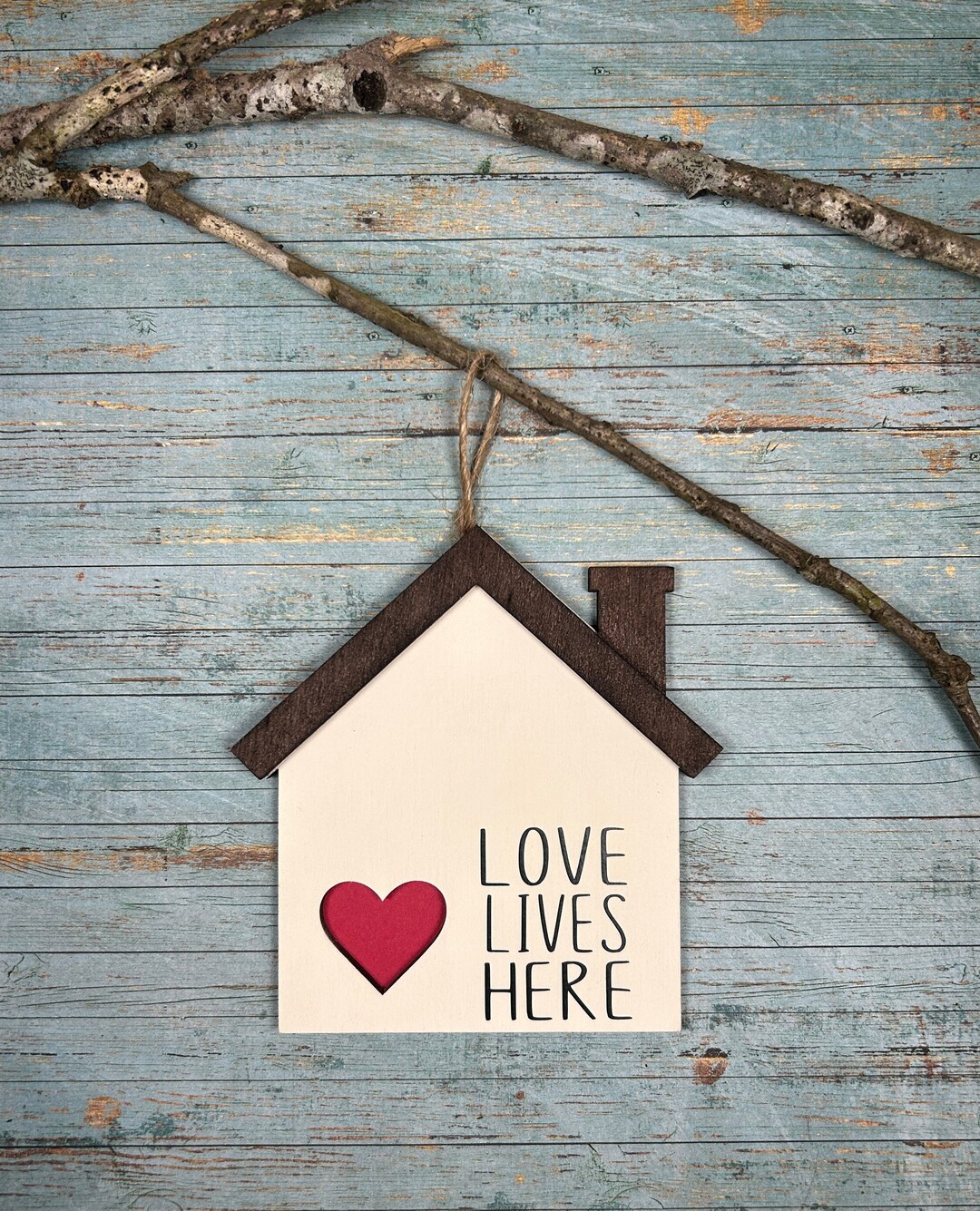 Wood House Ornament/wood Ornament/valentine Ornament/house Ornament/valentine Wood Ornament/love