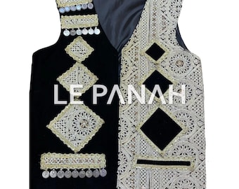 Handmade Afghan Traditional Black Velvet Waistcoat w/ Patchwork, Mens Sleeveless Vest, Kuchi Wasket, Vintage Afghani Clothes 100% Customized