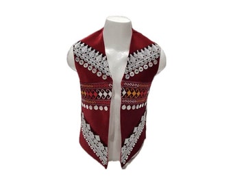 Handmade Afghan Traditional Maroon Velvet Waistcoat with Patchwork, Mens Sleeveless Vest, Women Waistcoat, Afghani Clothes 100% Customized