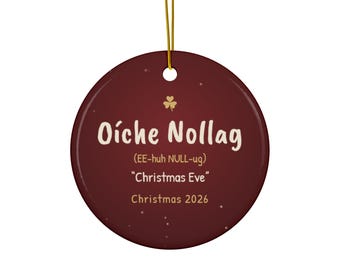 Oíche Nollag Ornament 2026, Adorno irlandés de Nochebuena, Recuerdo de cerámica gaélica